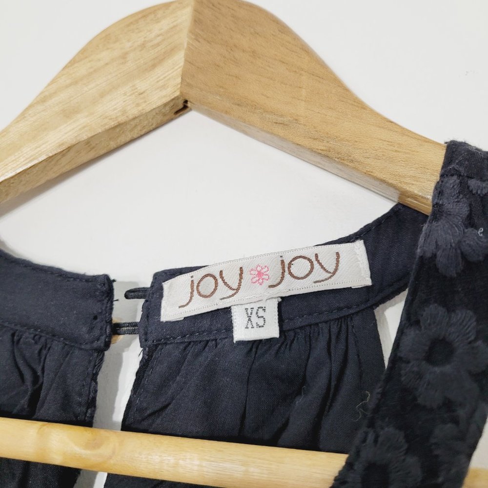 ⭐️Joy Joy Black Coquette Dress Cotton Sleeveless Embroidered Daisy Bottom Fringe - Picture 6 of 11